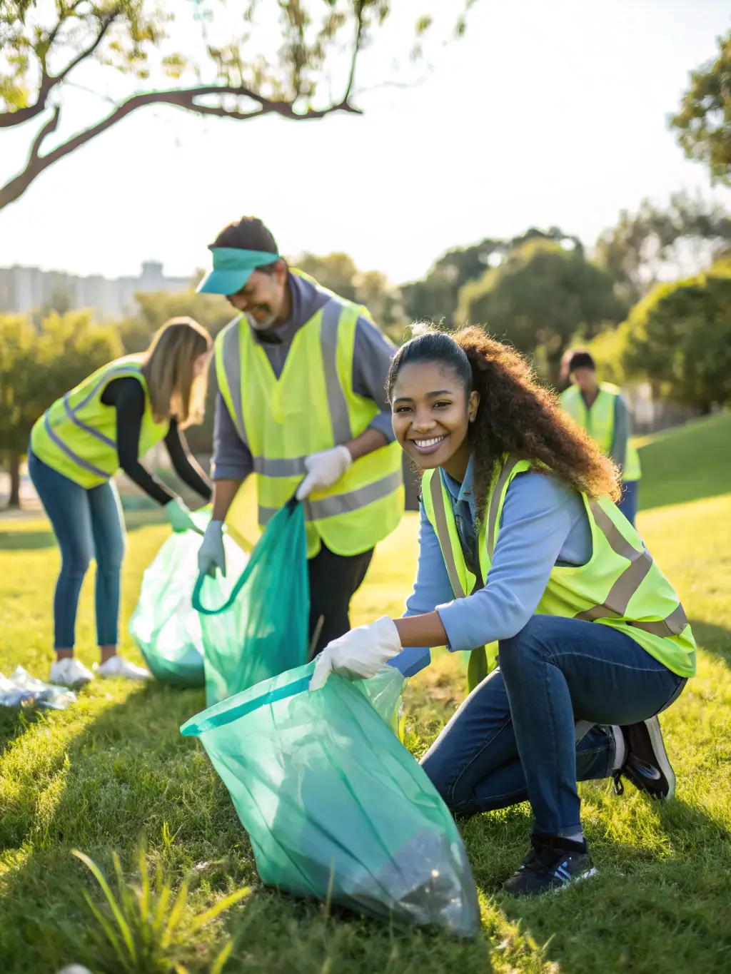 A picture of children participating in a community service project, such as cleaning up a local park or volunteering at a food bank, emphasizing the importance of giving back.