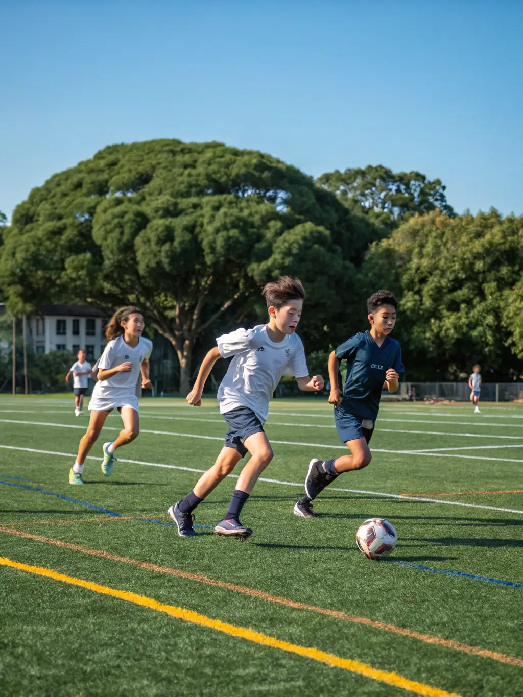 A diverse group of teenagers engaged in a recreational activity, such as playing sports or creating art, showcasing the social and recreational opportunities provided by the organization.