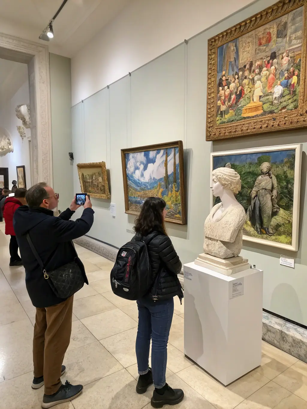 An image depicting a contemporary art exhibition held at SCÈNE, featuring diverse artworks and visitors appreciating the displays.