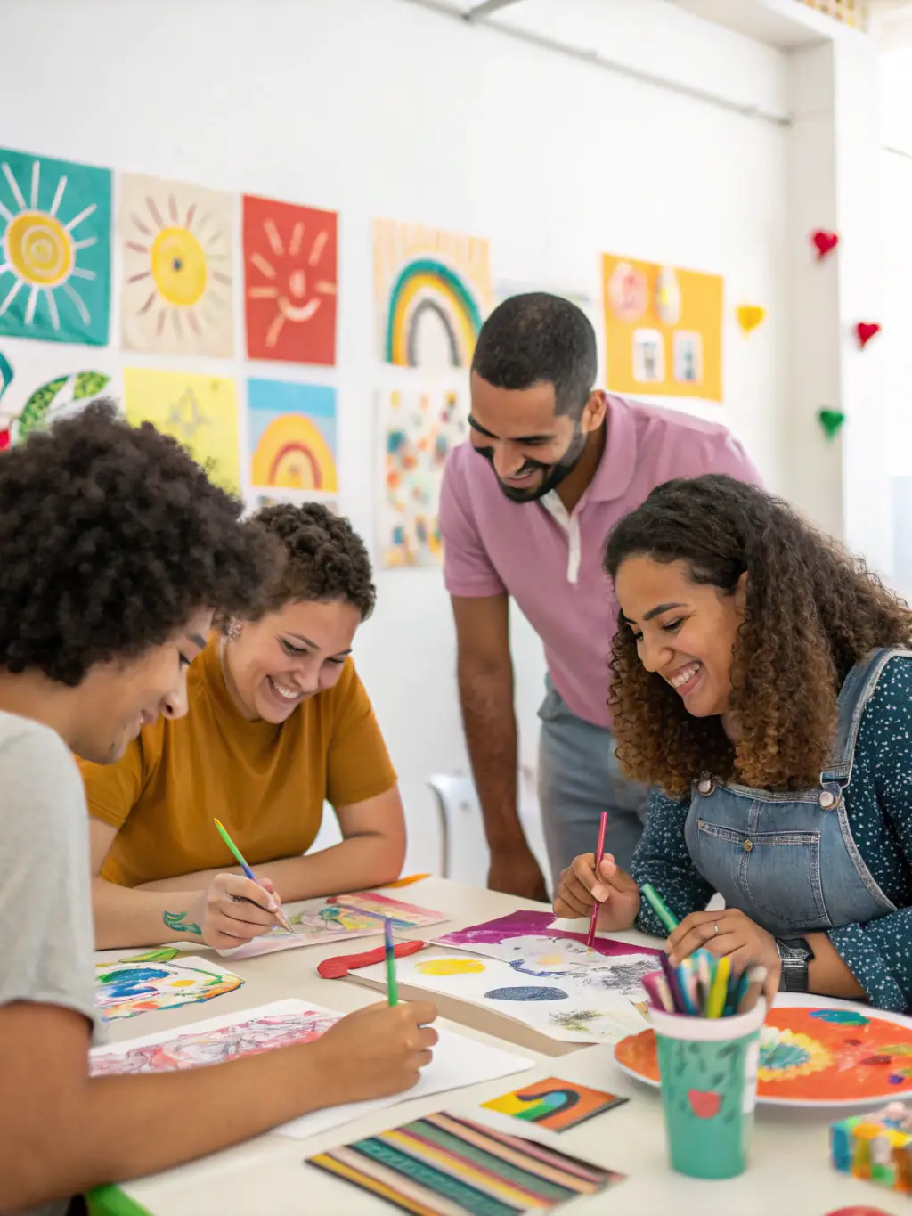 A photo of a community workshop at SCÈNE, where participants are actively engaged in a creative activity, guided by an instructor.