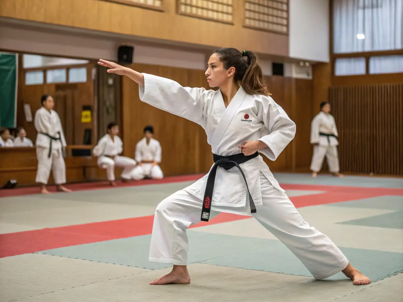 A person confidently executing a self-defense move, demonstrating the practical skills learned at 100 % COMBAT TOULOUSE.